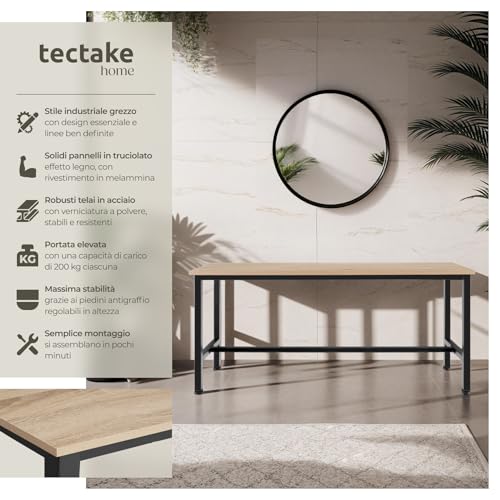 tectake® Set con 2 Panche, Design Lineare, 108x32,5x50 cm, Telaio in Acciaio, Piano in Legno, Panche Da Esterno e Interno, Panca per Tavolo Birreria - Industriale Legno Chiaro, Rovere Sonoma - Immagine 2