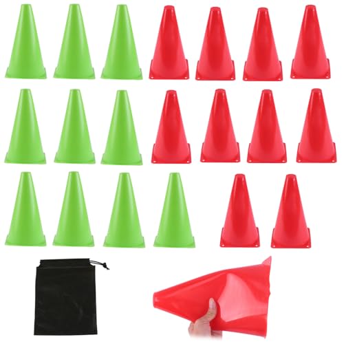 AzulLanse Conos de 18 cm para deportes, paquete de 10 unidades, color rojo, paquete de 10 unidades, color verde, marcador de campo de agilidad de plástico, para baloncesto, fútbol, patinaje