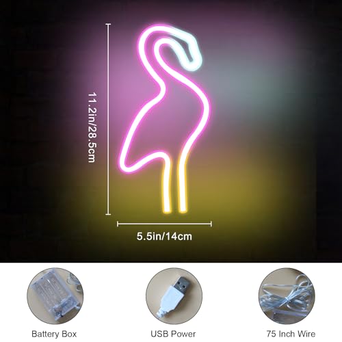 Image of Flamingo Neon Sign for Wall Decor Flamingo Lamp Wall Decor Led Light Birthday Party Decorations for Home Patio Bars Restaurants Stores Clubs Friends Family and Kids