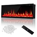 60 Inch Recessed & Wall Mounted Electric Fireplace - Ultra-Thin Linear Electric Fireplace Heater with Remote Control, 750/1500W Dual Heating, 12 Flame Colors, Log & Crystal Options