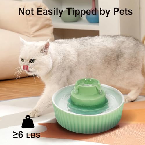 Image of Lawfery Cat Water Fountain Porcelain, 2.1L /70oz Cat Fountain with 3 Carbon Filters and 2 Water Pumps, Cupcake Pet Water Fountain for Cats and Dogs (Green)