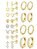 Minnario 12 Pares Pendientes Mujer Acero Quirurgico Aros Oro Plata Hipoalergenicos Pendient de Aretes Pequeños Tragus Helix Piercing Oreja Pendientes Mujer Plata Oro