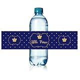 Amelomaca Set of 24 Royal Prince Charming Baby Shower Water Bottle Stickers, Boy Decorations, 8.5x2 inches