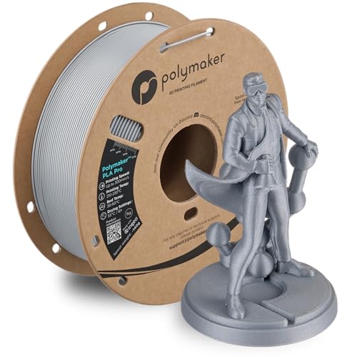 Image of Polymaker PLA Pro 3D Printing Filament Metallic Silver 1.75mm 1KG, High-Impact Tough PLA, Fast Printing up to 300mm /s, High Speed New Formula, Easy to Print on most FDM Printers, No Enclosure Required