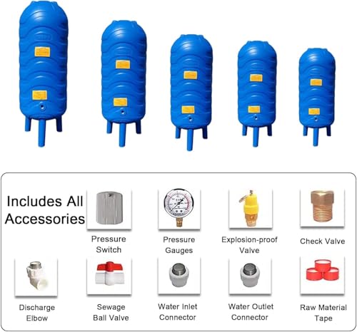 AVLLSO Vertical Pressure Well Tank Large Household Pressure Tank for Gardening Irrigation/Car Washing/Cattle Feeding, RV Water Well Bladder Tank(H51.2 xW17.7-200 L/52.8 gallon) - Image 5