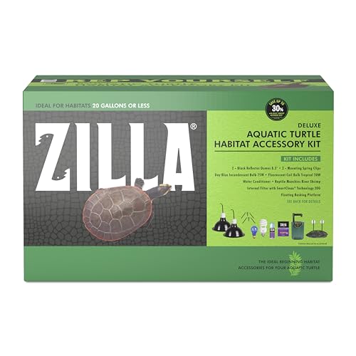 Zilla Aquatic Turtle Habitat Accessory Kit, Easy Starter Kit for Turtles, Includes Lighting, Basking Platform, Internal Filter, Water Conditioner and Food, Ideal for Habitats 20G or Less