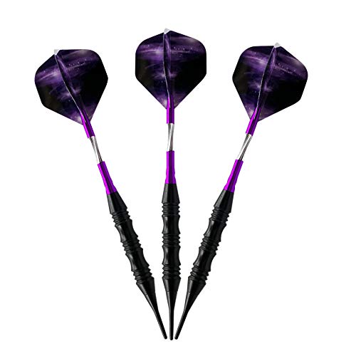 Professional Exquisite 20 Gram Soft Tip Darts Carrying Hard Suitcase | 3 Black Coated Iron Barrels | 3 Aluminum Shaft, Each Recreation Room, Bar And Game Room Level (Purple) #TOP3