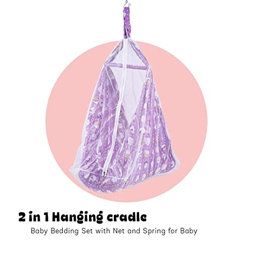 Image of BAYBEE LunaNest Hanging Cradle for New Born Baby | Baby Swing with Mosquito Net and Spring | Portable Thottil /Uyyala /Jhula for Kids with Bedding Set for 0 to 2 Years Boys Girls (Voilet)