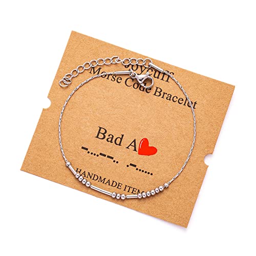 Image of JoycuFF Inspirational Morse Code Bracelets for Women Silver Beads Jewelry Encouragement Mantra Gifts for Her