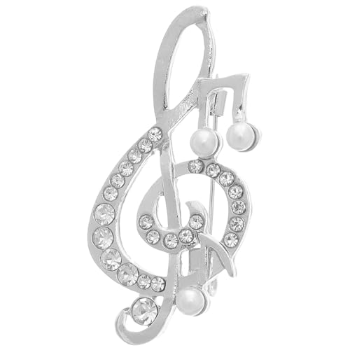 Image of VICASKY Treble Clef Brooch Pin, Silver Music Note Brooch Pin Pearl Lapel Pin Sweater Lapel Pin Music Note for Women Melody