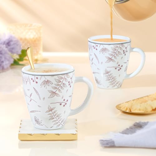 Image of Larah by BOROSIL 390ml x 2pc Opalware Grandeur Tea /Coffee Mug Set, Microwave & Dishwasher Safe Embossed Design Crockery Ideal for Daily Use & Gifting