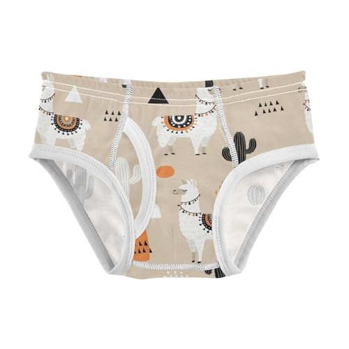 CHIFIGNO Boys Cotton Briefs Soft Underwear Breathable Underwear Briefs for Toddler Boy, Cute Llama Cactus Beige