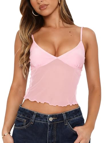 Image of Avidlove Bralettes for Women Mesh Tank Top Slim Y2K Camisole See Through Sheer Bralette Party Club Top