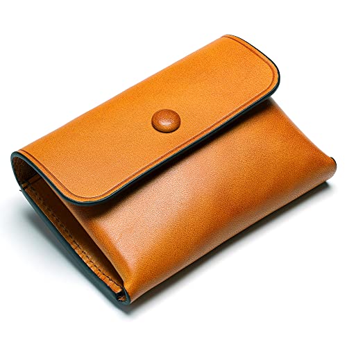 IJUN Handmade Vintage Card Case - Full Grain Oil Vegetable Tanned Cowhide Leather (Orange)
