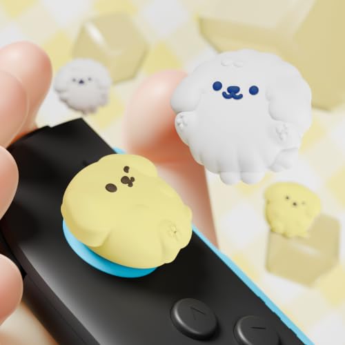 Image of PlayVital Thumb Grips for Nintendo Switch 2 | Kawaii Silicone Joystick Caps (4-Pack) - Cute Accessories Animal Design Thumbstick Covers for Joycon 2 - Fluffy & Winky Pups