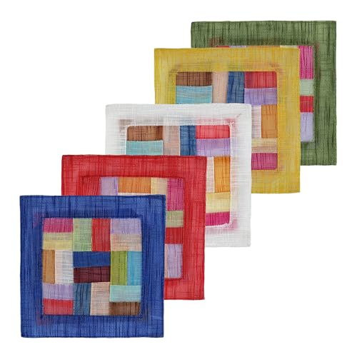 Seoulful Vintage Korean Saekdong Coasters - Traditional Multicolor Patchwork Set of 5 with Random...