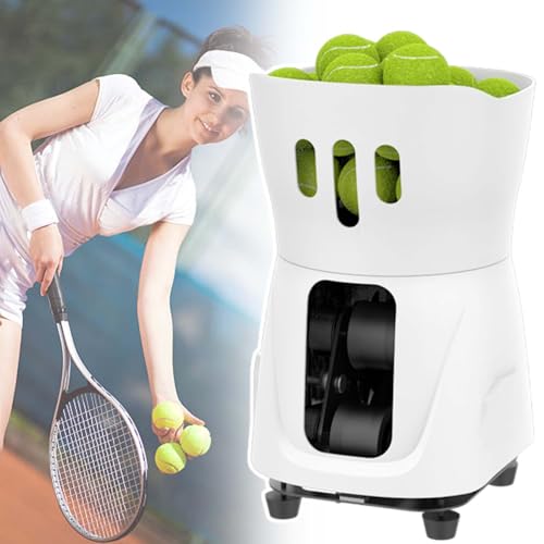vnmudzeo Lightweight Tennis Ball Launcher,25 to 60° Adjustment,Professional Multi-Mode Tennis Ball Serving Machine,65+ Capacity,White