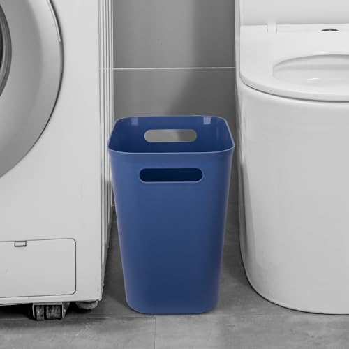 Image of UUJOLY Plastic Small Bathroom Trash Can Wastebasket, 3.5 Gallon, Blue | Compact Sturdy Garbage Can for Bathroom, Laundry Room, Kitchen, Office, Kids Room, Dorm, Durable, Easy to Clean