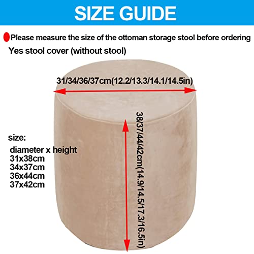 XGANGM Velvet Round Ottoman Stool Cover Stretch Pouffe Cover Round Small Storage Footstool Protector Cover Diameter 31/34/36/37cm Chair Slipcover Washable,Light Grey,36x44cm