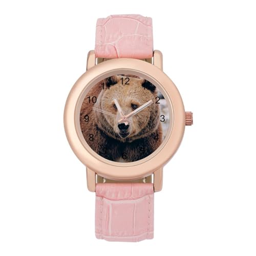 Alberta Grizzly Bear Classic Watches for Women Funny Graphic Pink Girls Watch Easy to Read