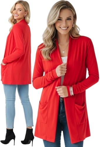 Image of ToBeInStyle Womens Open Front Long Sleeve Lightweight Asymmetrical Draped Cardigan with Side Pockets