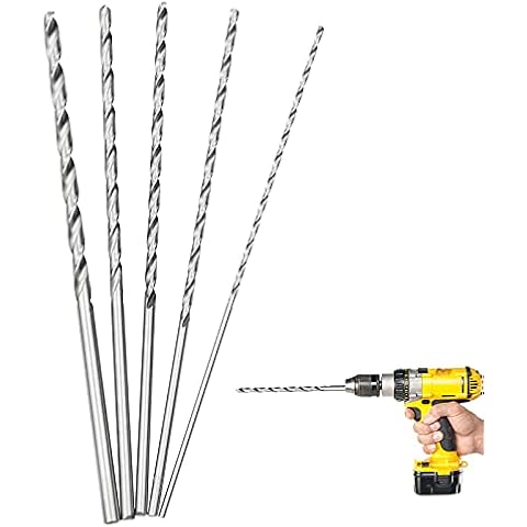 inodiref 5 Pcs Extra Long Twist Drill Bits Straight Shank High Speed Steel Twist Drill Silver for Drilling Tool Wood Soft Tile Plastic Rubber, Length 150mm (2/3/3.5/4/5 mm Diameter) Cover