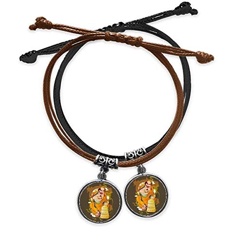 Bracelet bouddhiste cuir double Dix-Huit Arhats cadeau de couple