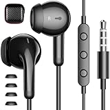 Wired Earbuds Light in-Ear Headphones for MacBook/Laptop/Kindle Fire, Corded Earphones with 3.5mm Jack Microphone Volume Control Plug-in Ear Buds for iPhone/Samsung/Android/Switch/PC/Kid/School, Black
