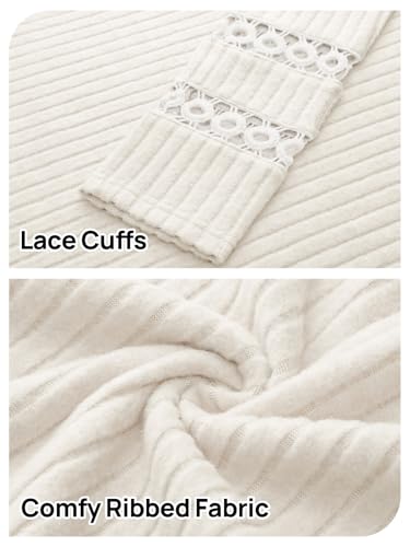 MEROKEETY Women's 2025 Fall Long Sleeve Tops Trendy Casual V Neck Ribbed Lightweight Sweaters T Shirts Blouses, White, L