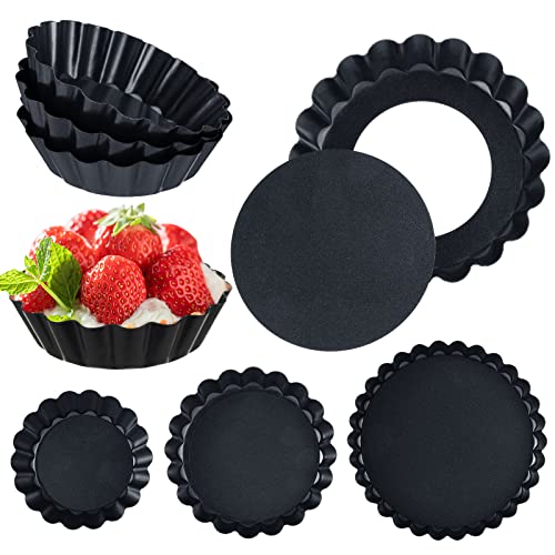 18 Pcs 3 In 4 In 5 In Mini Tart Pan With Removable Bottom Egg Tart Molds Nonstick Mini Pie Tins Small Round Quiche Pan Carbon Steel Reusable Quiche Bakeware For Baking Cake Cupcake Muffin Dessert #TOP10