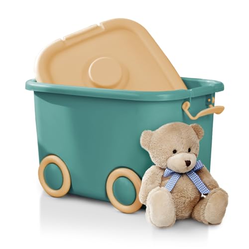 Froppi Toy Box 45L | Toy Storage Organiser | Plastic Toy Box on Wheels | Kids Storage Unit with Wheels L50 W35 H30 cm Blue