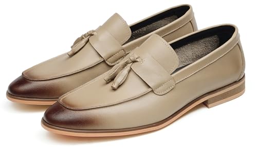 Santimon Men’s Tassel Loafers Genuine Leather Slip-On Shoes Breathable Black & Light Gray Business Formal Dress & Prom Dress Shoes