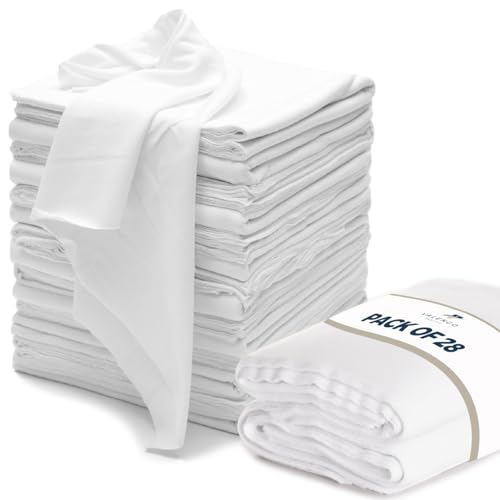 VALENGO New Lint Free Rags 100% Cotton Cloth Soft T-Shirt Rags Lint Free Cloth for Staining Wood Cast Iron Dusting Polishing Painting and Cleaning Reusable & Absorbent 17x17 (Pack of 28)