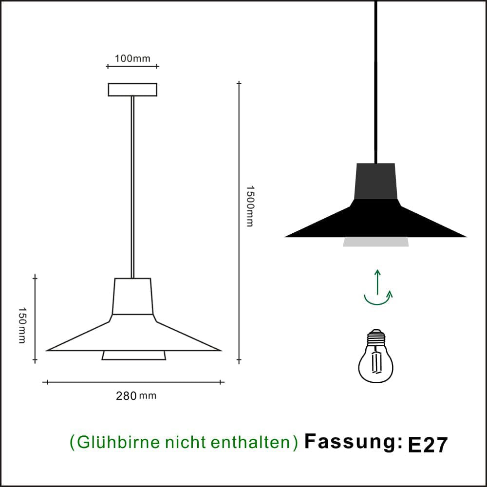 Lampa Wisząca 1 Płomień Czarna, Drewniana w Stylu Vintage Duża, Metal Przemysłowy, Szklany Klosz, Regulowana Wysokość, Nowoczesna E27 Do Salonu, Sypialni, Jadalni, Kuchni