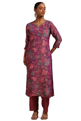 Image of Soch Womens Tissue Floral Print Kurta Set With Cutdana
