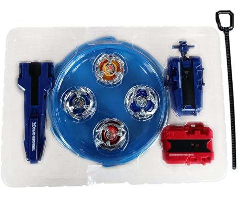Image of Bestie Toys 4D Metal Fusion Clash of Tornado Speed Top Stadium Battle with 4 Beys&2 Launchers(Multicolor Color Stadium As per Stock) (Stadium with X Series 4top and Launcher)