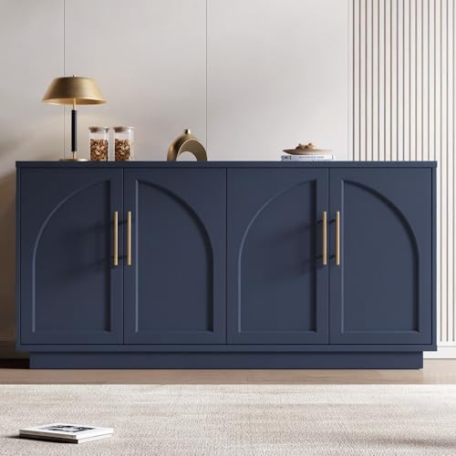 Fatmok Buffet Cabinet with Storage 59 Modern Arched Sideboard Cabinet w/Adjustable Shelves Wood Media TV Console Table Credenza for Living Room Hallway Entryway Dark Blue