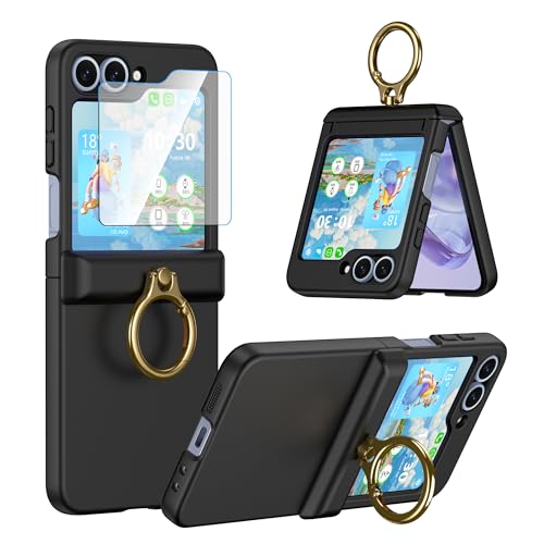 DAKORIE Case for Samsung Galaxy Z Flip 7 FE 6 Case with Ring Kickstand Screen Protector Shockproof Hinge Protection Phone Cover for Galaxy Z Flip 5 2023/Galaxy Z Flip 6 2024 5G - Black
