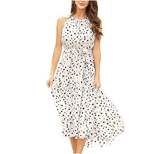 Womens Dress Short Sleeve Standard Fit Bohemian Strapless Swing Cover Up Spaghetti Strap Bowknot Cocktail Casual Bodycon(M,White)