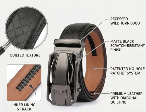 Image of WildHorn Men's Genuine Leather Belt for Men| Premium Auto-Lock Buckle | Adjustable up to 48 inch | Formal & Casual Wear | Micro-Adjust Fit | Stylish Gift Box Included