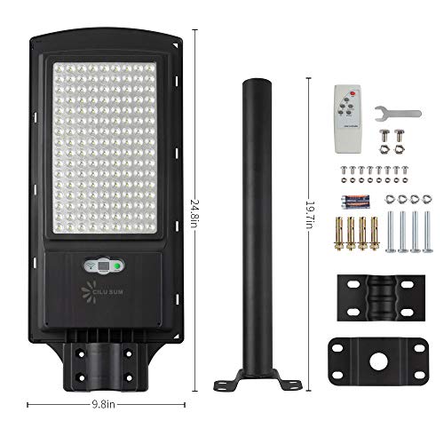 CILU SUM 150W LED Solar Street Light,12000LM 6500K Solar Powered Pole Light, IP65 Waterproof Security Area Night Lighting for Street Gutter Patio Garden Path，Basketball Court，barn