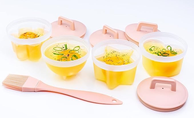 LIKQXONE Egg Poachers Cups, Poached Egg Maker Set Non Stick Boiled Egg Cooker, DIY Jelly Cups (4 Pack) Pink Egg Boiler Mold Cup