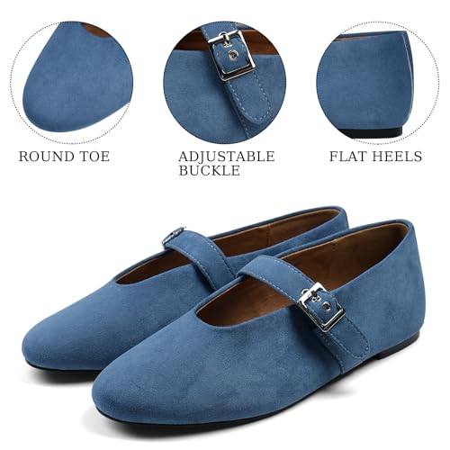 Mary Jane Ballet Flats for Women Buckle Strap Round Toe Suede Wide Width Flats Casual Ballerina Shoes2