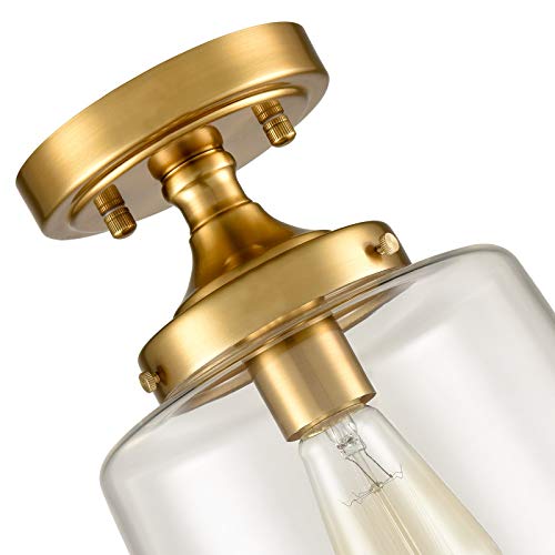 Image of YUBOLE Gold Ceiling Light Mid Century mini Glass Schoolhouse Light Semi-Flush Mount, Clear Glass E26 Based for Kitchen Nurse Room