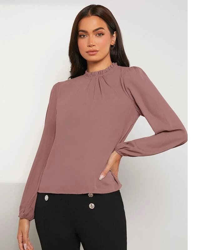 Image of FNOCKS Women's Plain Round Neck Long Sleeve Slip On Cotton Top