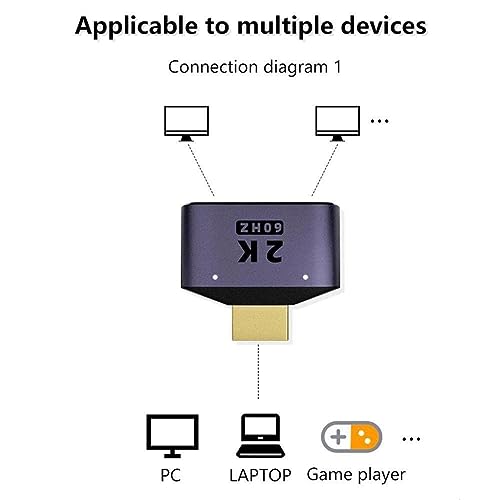 Image of Etzin HDMI 1 in 2 Out Splitter Adapter 2K@60hz hdmi 2 in 1 HD Display Bi-Directional Selector Switcher 1 Male to 2 Female Connector,with LED Light-EPL-1068TC.