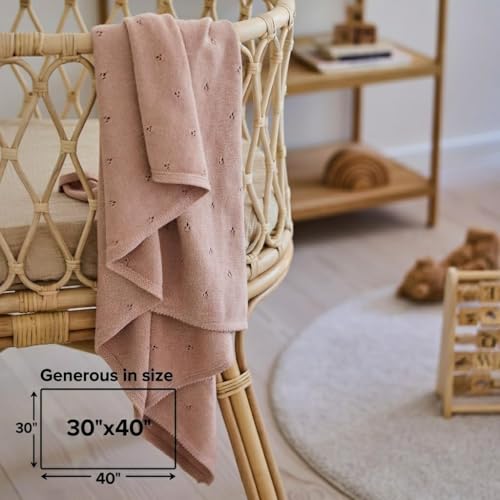 Image of 100% Organic Cotton Knit Receiving Baby Blanket for Newborns - Soft, Breathable Blanket for Crib & Stroller - Nursery Gift (Blush)