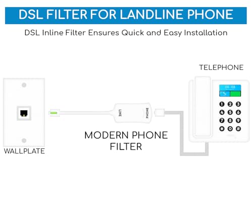 DSL Filter for Landline Phone DSL Modem Phone Filter Adapter RJ11 Splitter Male to Female ADSL Cable for Interference Static Noise Blocker ADSL in-line Filters for Fax Answering Machine Line Splitter