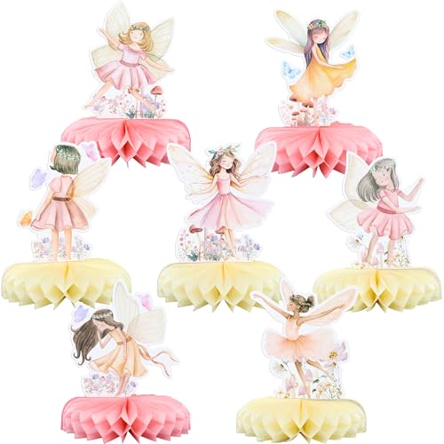 Gyufise Pacote de 7 centros de mesa de fada de favo de mel, decorações de aniversário, centros de mesa de festa temática de fadas para decoração de festa temática de fadas, suprimentos de bebé