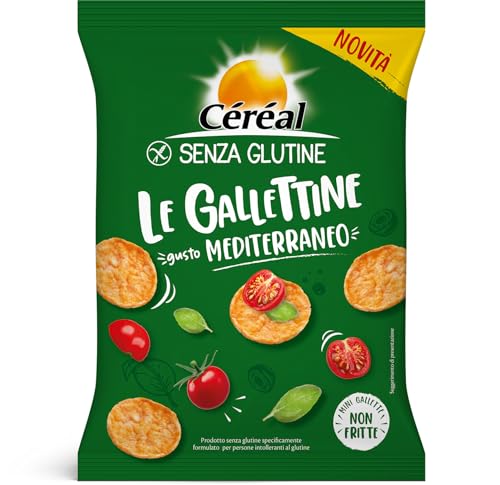 CÉRÉAL - LE GALLETTINE - Gusto Mediterraneo - Snack salati senza glutine - Mini gallette gluten free a base di mais e riso al gusto pomodoro - Ottimali per aperitivo e merenda - 10 confezioni da 70 gr